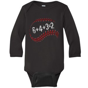 6+4+3=2 Double Play Baseball Player Fun Baseball Saying Baby Long Sleeve Bodysuit