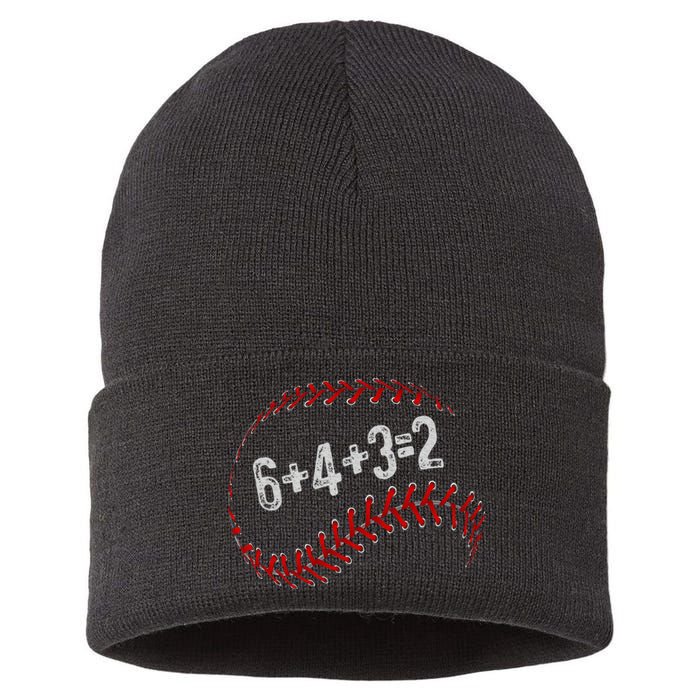 6+4+3=2 Double Play Baseball Player Fun Baseball Saying Sustainable Knit Beanie