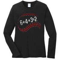 6+4+3=2 Double Play Baseball Player Fun Baseball Saying Ladies Long Sleeve Shirt