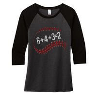 6+4+3=2 Double Play Baseball Player Fun Baseball Saying Women's Tri-Blend 3/4-Sleeve Raglan Shirt