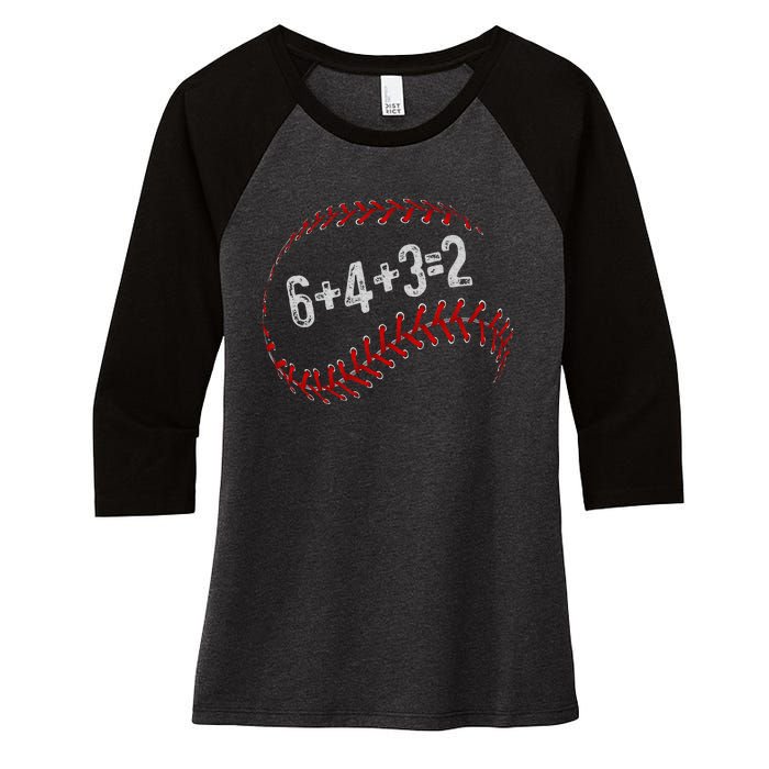 6+4+3=2 Double Play Baseball Player Fun Baseball Saying Women's Tri-Blend 3/4-Sleeve Raglan Shirt