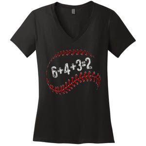 6+4+3=2 Double Play Baseball Player Fun Baseball Saying Women's V-Neck T-Shirt