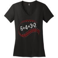 6+4+3=2 Double Play Baseball Player Fun Baseball Saying Women's V-Neck T-Shirt