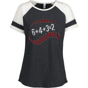 6+4+3=2 Double Play Baseball Player Fun Baseball Saying Enza Ladies Jersey Colorblock Tee