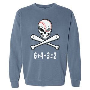 6+4+3=2 Double Play Baseball Player Halloween Baseball Garment-Dyed Sweatshirt