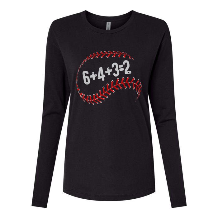 6+4+3=2 Double Play Baseball Player Fun Baseball Saying Womens Cotton Relaxed Long Sleeve T-Shirt