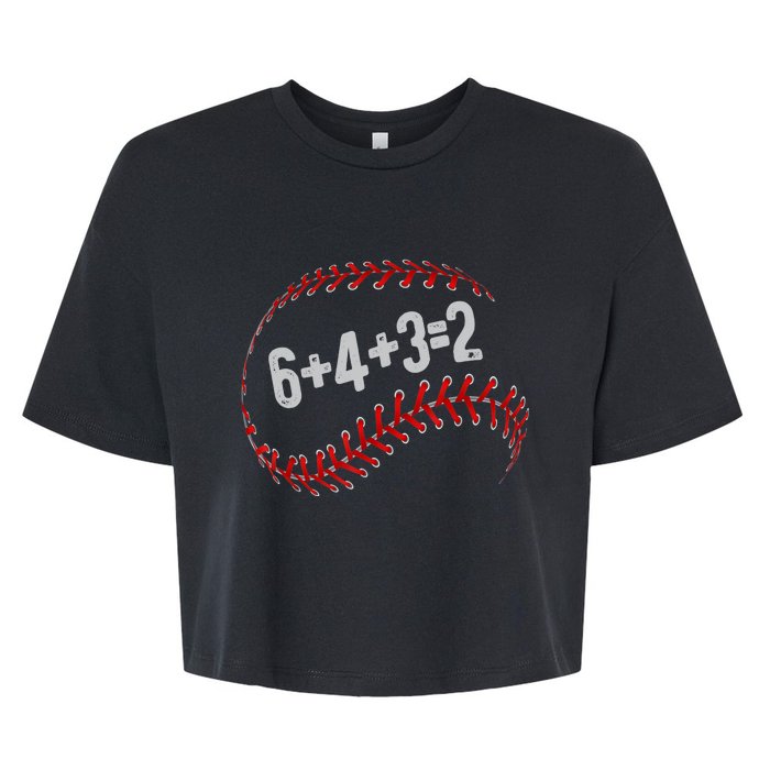 6+4+3=2 Double Play Baseball Player Fun Baseball Saying Bella+Canvas Jersey Crop Tee