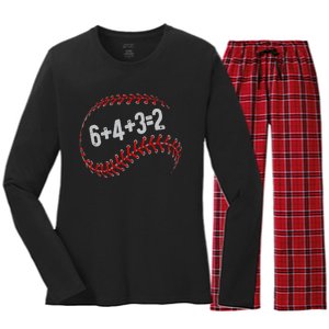 6+4+3=2 Double Play Baseball Player Fun Baseball Saying Women's Long Sleeve Flannel Pajama Set 