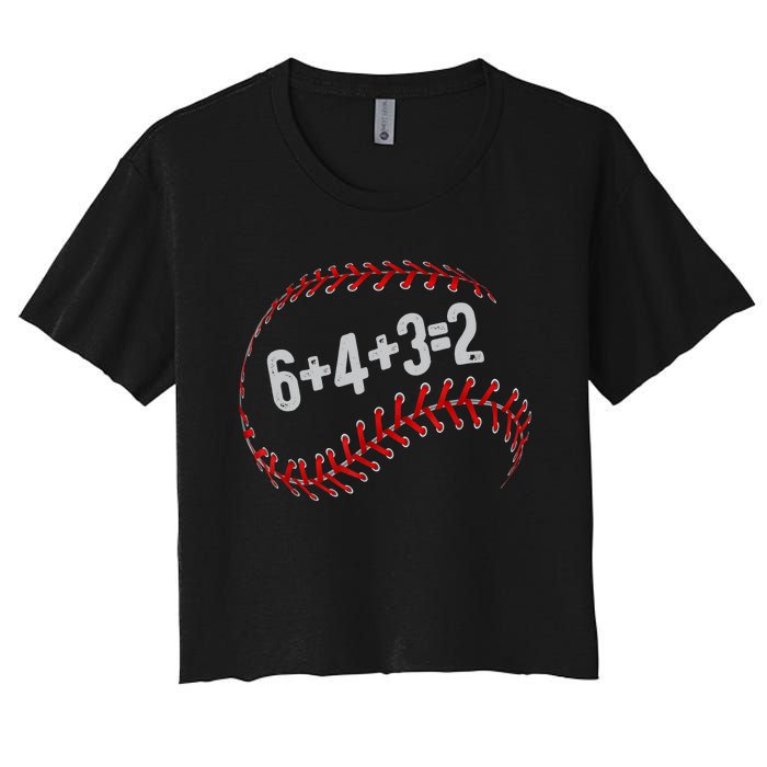 6+4+3=2 Double Play Baseball Player Fun Baseball Saying Women's Crop Top Tee