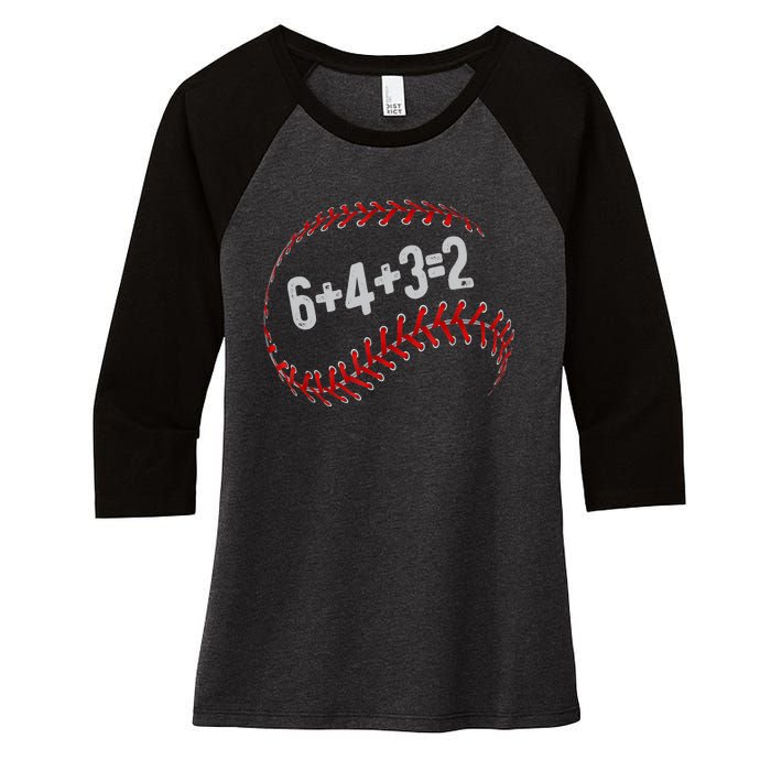 6+4+3=2 Double Play Baseball Player Fun Baseball Saying Women's Tri-Blend 3/4-Sleeve Raglan Shirt