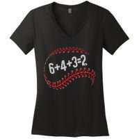 6+4+3=2 Double Play Baseball Player Fun Baseball Saying Women's V-Neck T-Shirt