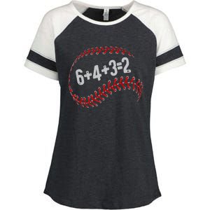 6+4+3=2 Double Play Baseball Player Fun Baseball Saying Enza Ladies Jersey Colorblock Tee