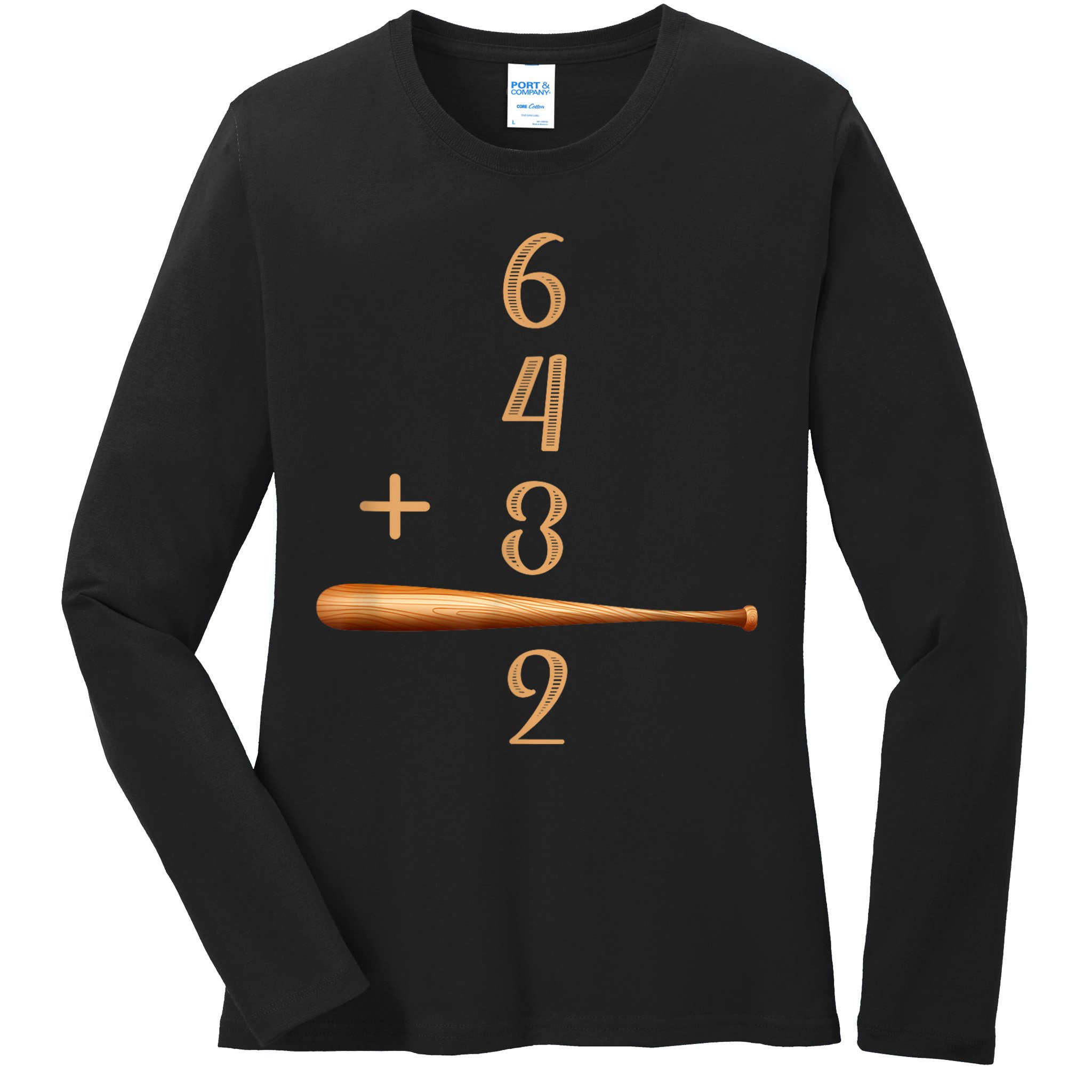 6+4+3=2 Double Play Baseball Player Baseball Saying Ladies Long Sleeve Shirt