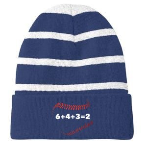 6+4+3=2 Double Play Baseball Player Gift Baseball Saying Striped Beanie with Solid Band