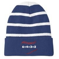 6+4+3=2 Double Play Baseball Player Gift Baseball Saying Striped Beanie with Solid Band