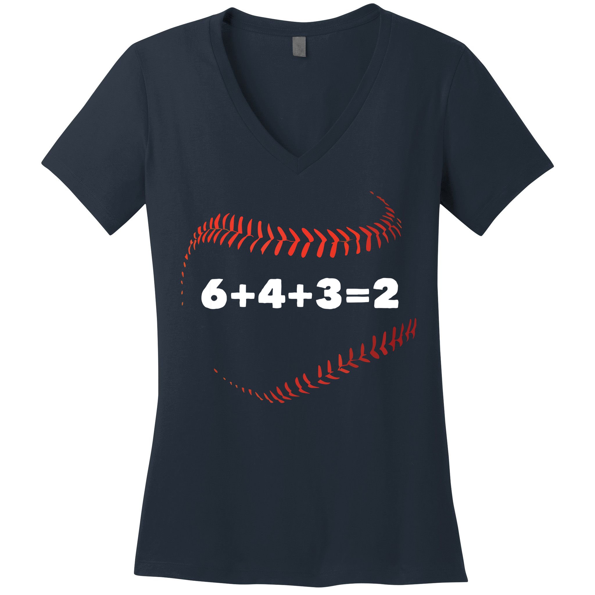 6+4+3=2 Double Play Baseball Player Gift Baseball Saying Women's V-Neck T-Shirt