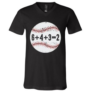 6+4+3=2 Double Play Baseball Gift for teacher day V-Neck T-Shirt