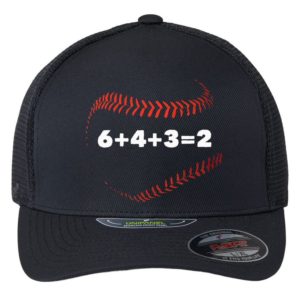 6+4+3=2 Double Play Baseball Player Gift Baseball Saying Flexfit Unipanel Trucker Cap