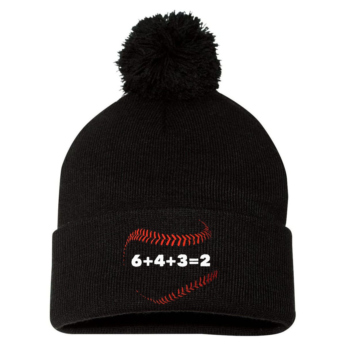 6+4+3=2 Double Play Baseball Player Gift Baseball Saying Pom Pom 12in Knit Beanie