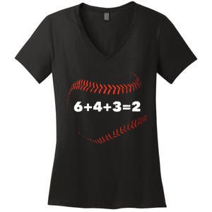 6+4+3=2 Double Play Baseball Player Gift Baseball Saying Women's V-Neck T-Shirt