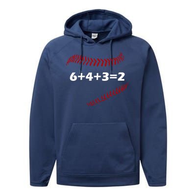 6+4+3=2 Funny Baseball Double Play Performance Fleece Hoodie