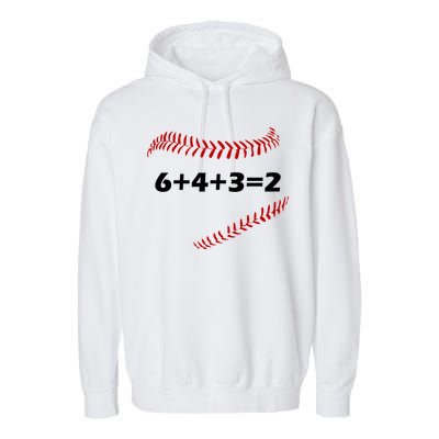 6+4+3=2 Funny Baseball Double Play Garment-Dyed Fleece Hoodie