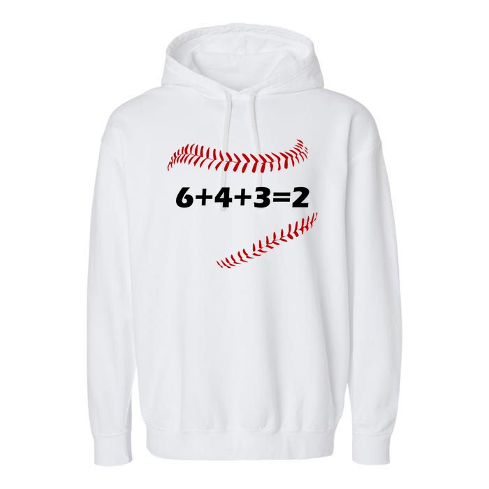 6+4+3=2 Funny Baseball Double Play Garment-Dyed Fleece Hoodie