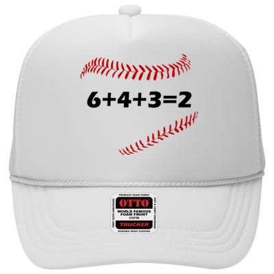 6+4+3=2 Funny Baseball Double Play High Crown Mesh Back Trucker Hat