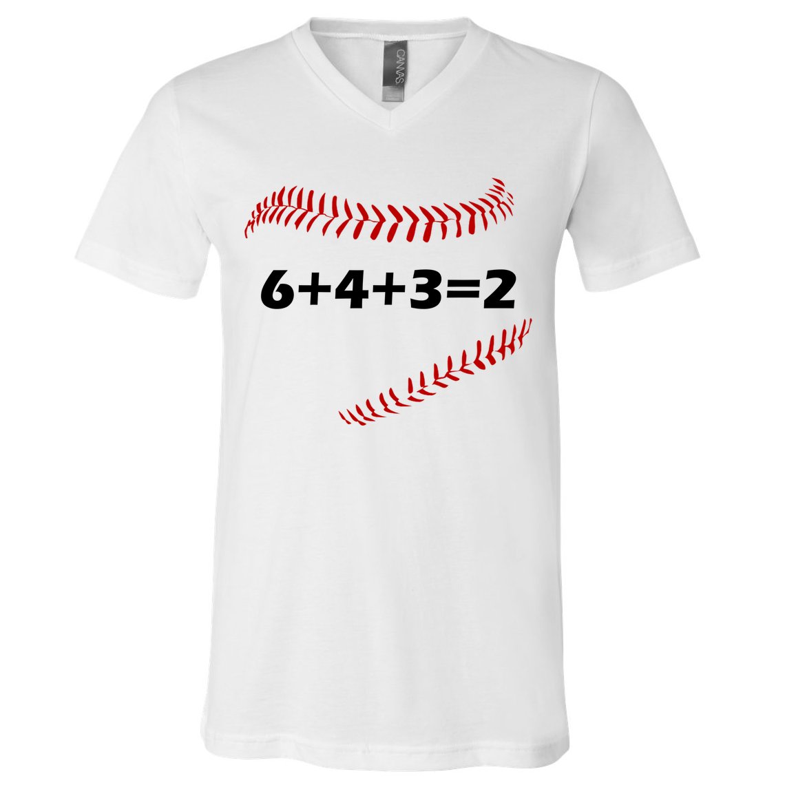6+4+3=2 Funny Baseball Double Play V-Neck T-Shirt