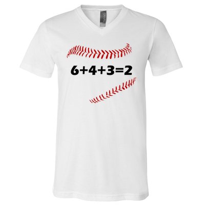 6+4+3=2 Funny Baseball Double Play V-Neck T-Shirt