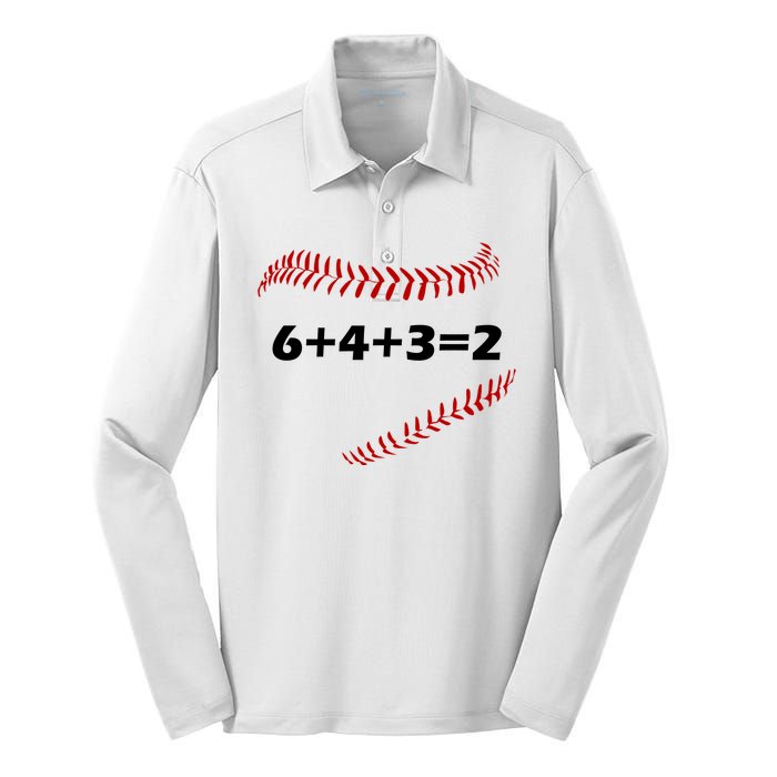 6+4+3=2 Funny Baseball Double Play Silk Touch Performance Long Sleeve Polo