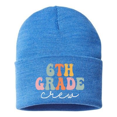 6th Grade Crew Retro Groovy Women Happy First Day Of School Sustainable Knit Beanie