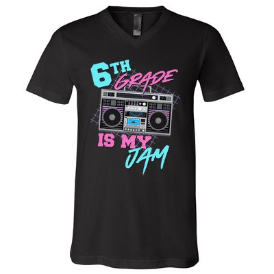 6th Grade Is My Jam Vintage 80s Boombox Last Day Of School V-Neck T-Shirt