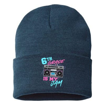 6th Grade Is My Jam Vintage 80s Boombox Teacher Student Sustainable Knit Beanie