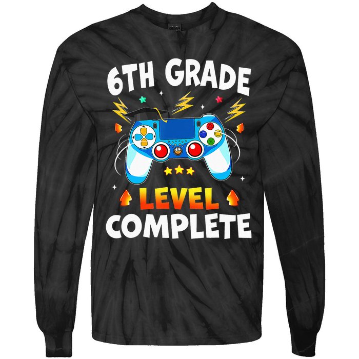 6Th Grade Level Complete School Graduation Video Gamer Tie-Dye Long Sleeve Shirt