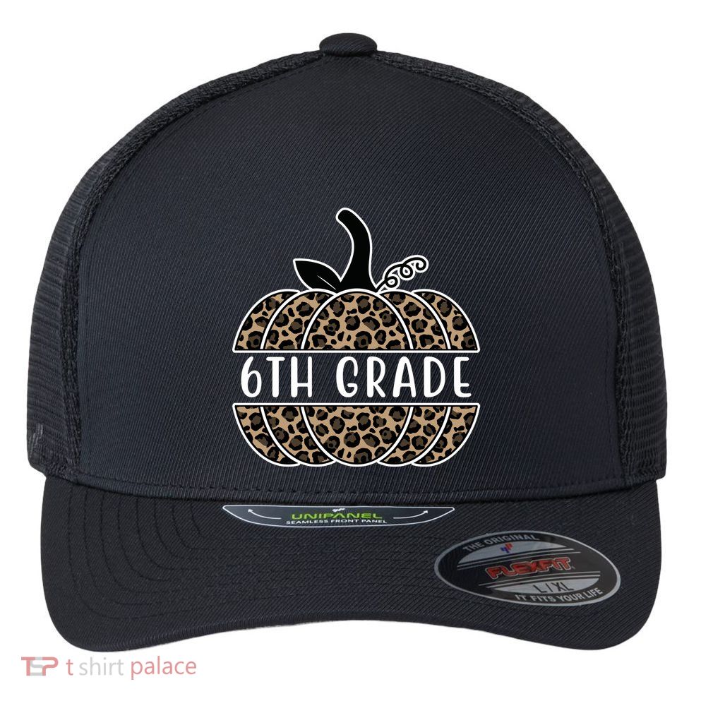 6th Grade Leopard Pumpkin Flexfit Unipanel Trucker Cap