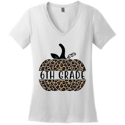 6th Grade Leopard Pumpkin Women's V-Neck T-Shirt