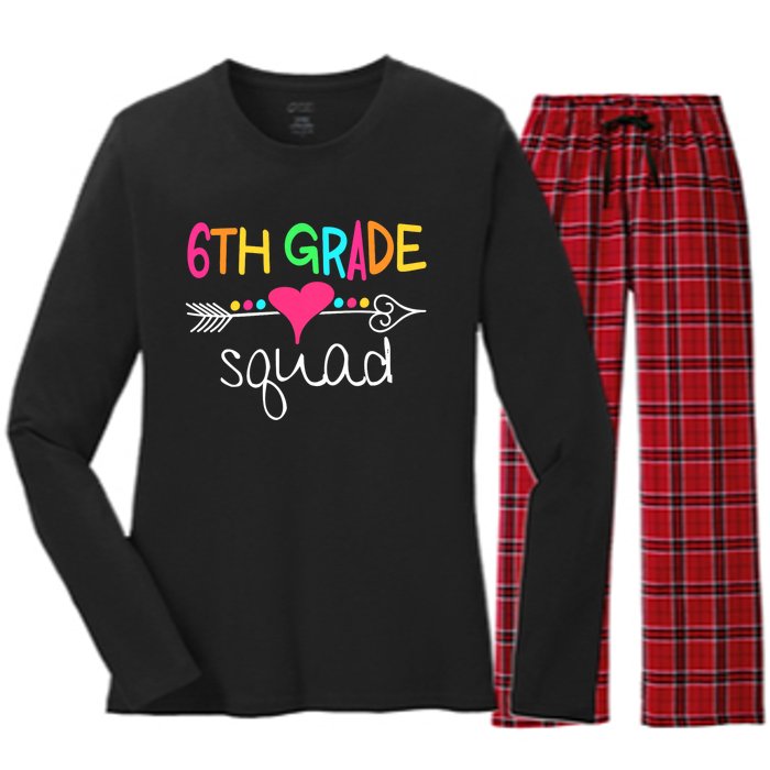 6th Grade Squad Sixth Teacher Student Team Back To School Women's Long Sleeve Flannel Pajama Set 