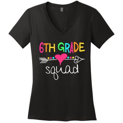 6th Grade Squad Sixth Teacher Student Team Back To School Women's V-Neck T-Shirt