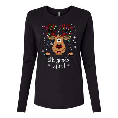 6th Grade Squad Reindeer Christmas Womens Cotton Relaxed Long Sleeve T-Shirt