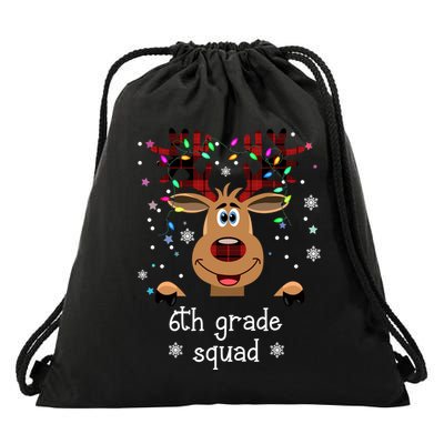 6th Grade Squad Reindeer Christmas Drawstring Bag