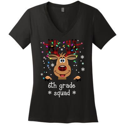 6th Grade Squad Reindeer Christmas Women's V-Neck T-Shirt