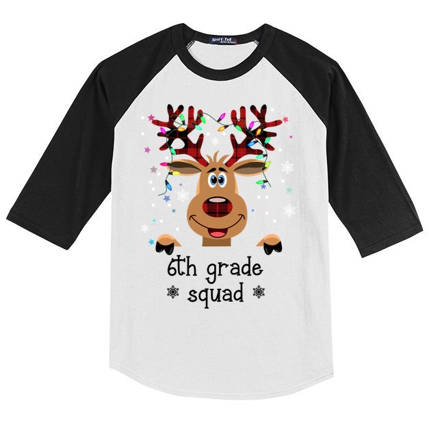 6th Grade Squad Reindeer Christmas Kids Colorblock Raglan Jersey