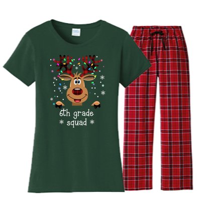 6th Grade Squad Reindeer Christmas Women's Flannel Pajama Set