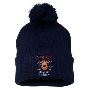 6th Grade Squad Reindeer Christmas Pom Pom 12in Knit Beanie