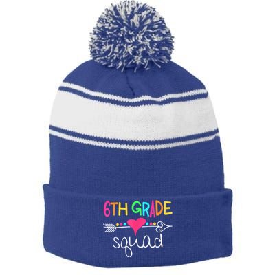 6Th Grade Squad Sixth Teacher Student Team Back To School Cute Gift Stripe Pom Pom Beanie