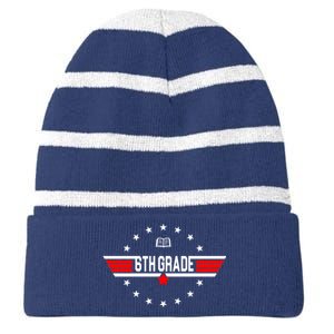 6th Grade Top Gun Pilot Back To School Striped Beanie with Solid Band