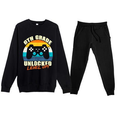 6Th Grade Unlocked Level Up Gamer Back To School Sixth Grade Gift Premium Crewneck Sweatsuit Set