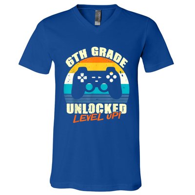 6Th Grade Unlocked Level Up Gamer Back To School Sixth Grade Gift V-Neck T-Shirt