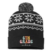 6th Grade Vibes Retro Groovy Wo Happy First Day Of School USA-Made Snowflake Beanie